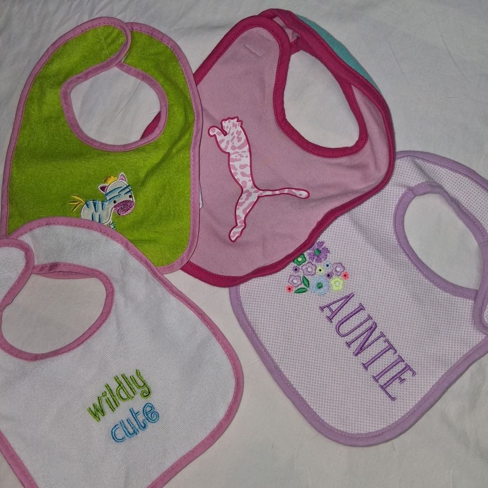 Baby Bibs Lot of 4 Carters Auntie Wildly Cute Zebra Cheetah‎